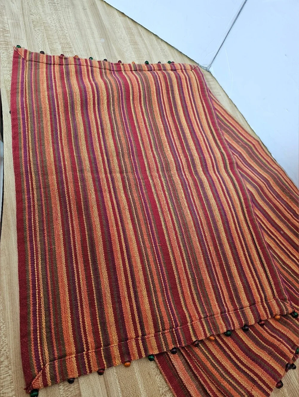 Set 4 Woven Striped Placemats Beaded Fringe Boho Southwestern Fall Table Decor